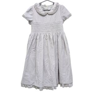 Vintage festive Charter Club Smocked Velveteen Grey Peter Pan Collar Dress 6X